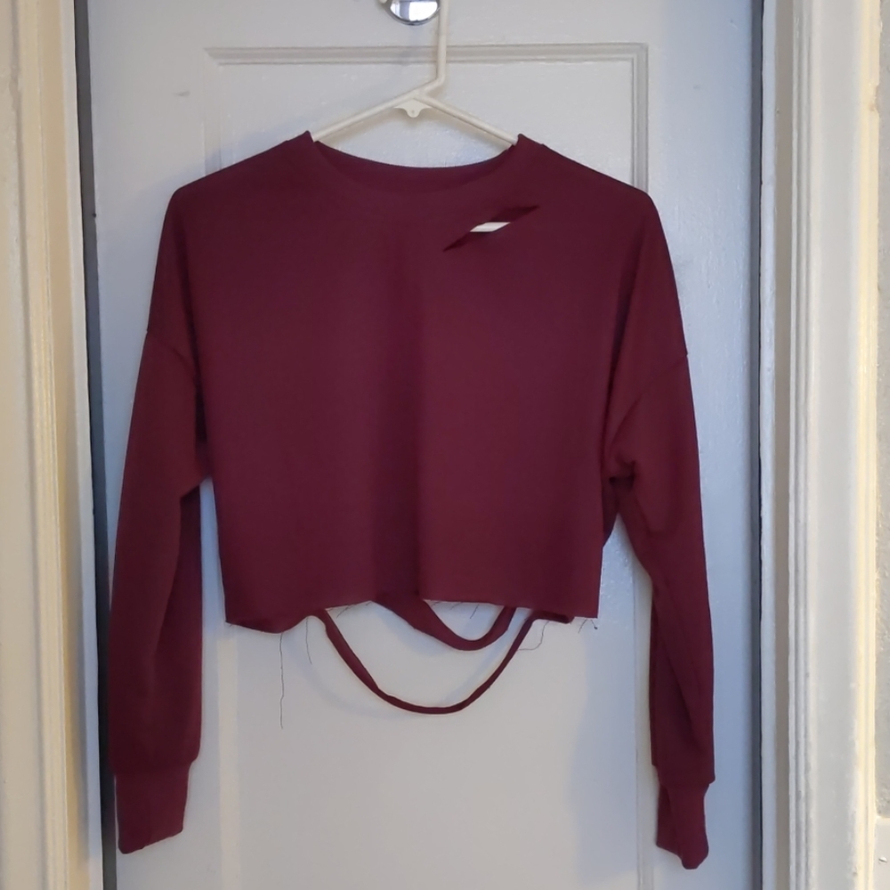 NWOT Distressed / Cut out Maroon Crop Top